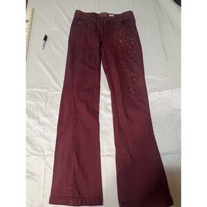 1989 Place Women's Bootcut Jeans Size 12 Burgundy with Rhinestones